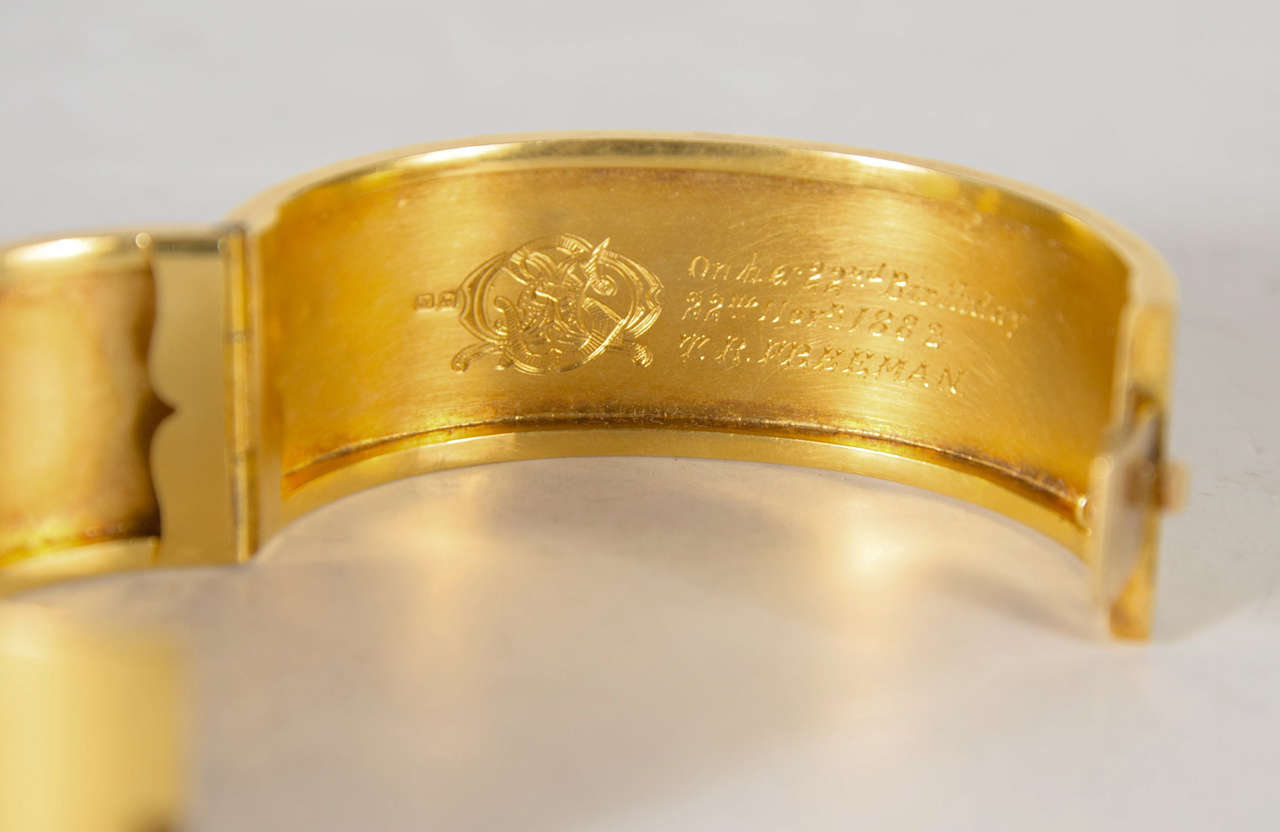 Exquisite Victorian Gold Bangle Bracelet with Engraved and Relief Design 2