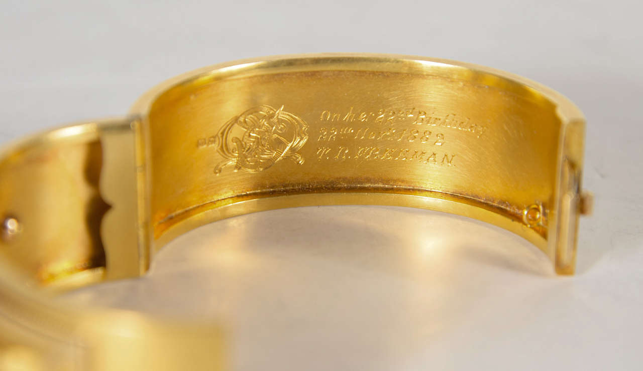 Exquisite Victorian Gold Bangle Bracelet with Engraved and Relief Design 3