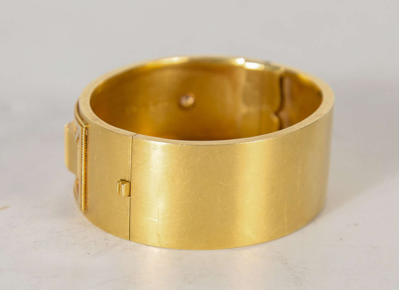 Exquisite Victorian Gold Bangle Bracelet with Engraved and Relief Design 4