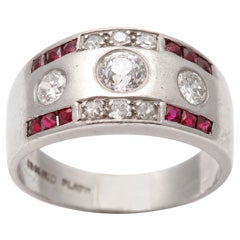 Art Deco Gentlemens Ring With French Cut Rubies And Diamonds