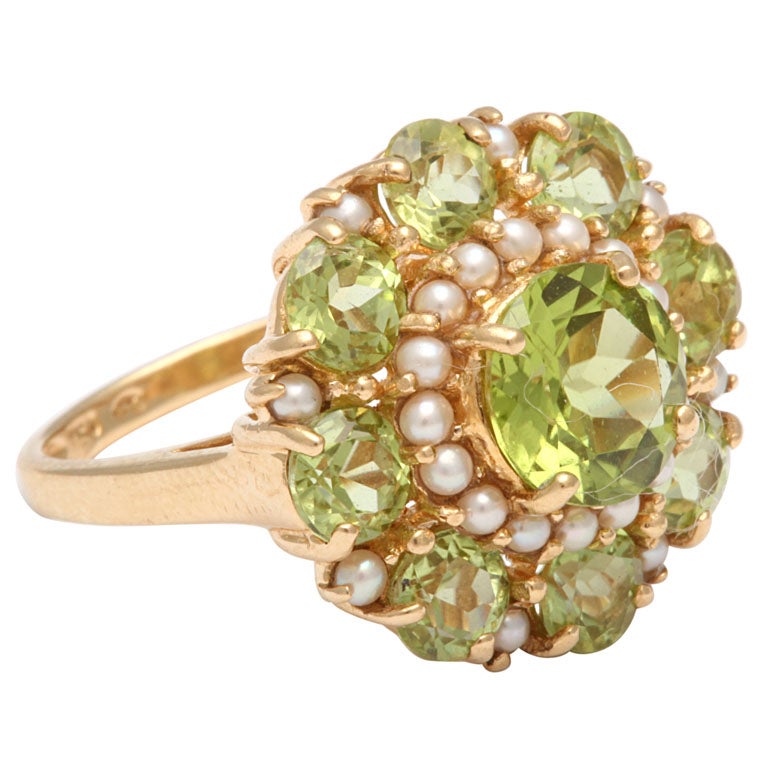 Peridot and Pearl Cocktail Ring For Sale