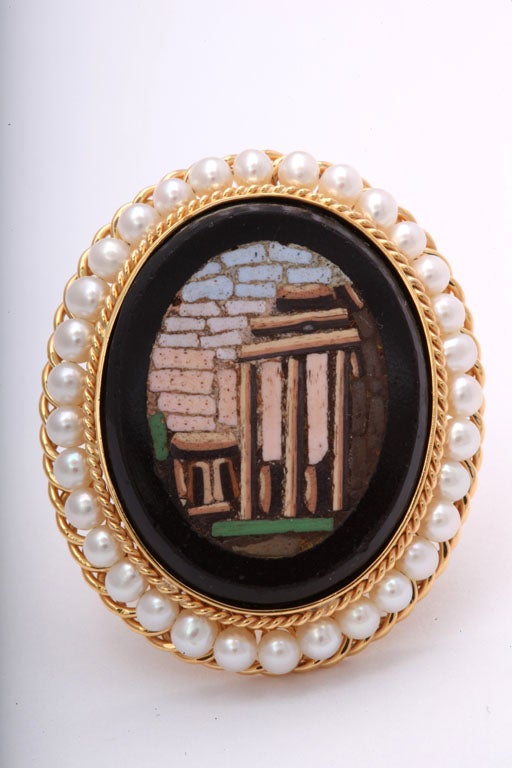Antiker Ring und Ohrringe aus Gold mit Mikro-Mosaik-Perlen Damen im Angebot