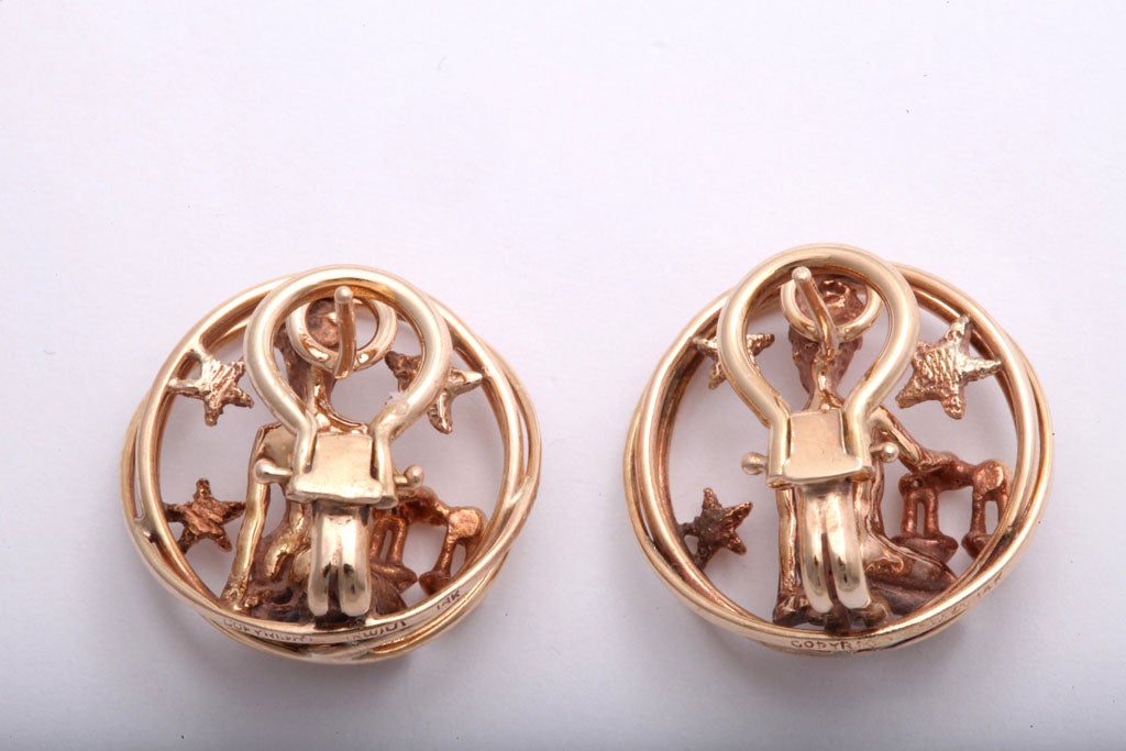 RUSER Libra Zodiac Astrological Yellow Gold Earrings at 1stDibs