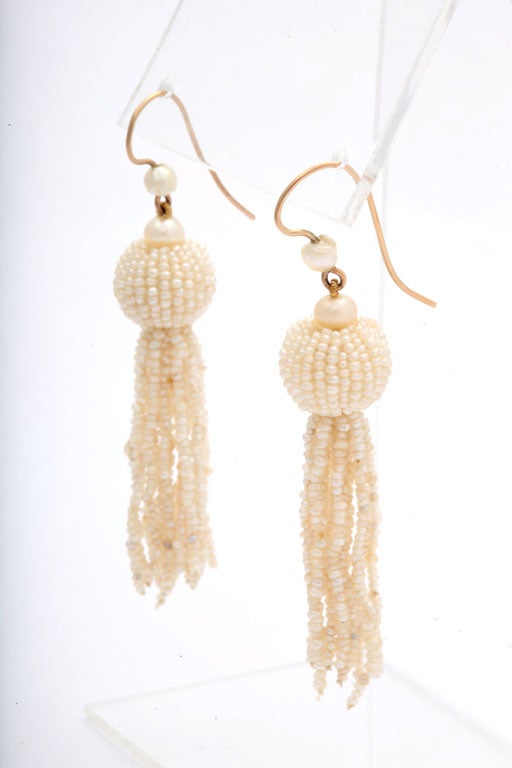 Victorian Natural Seed Pearl Fringe Earrings In Excellent Condition In Stamford, CT