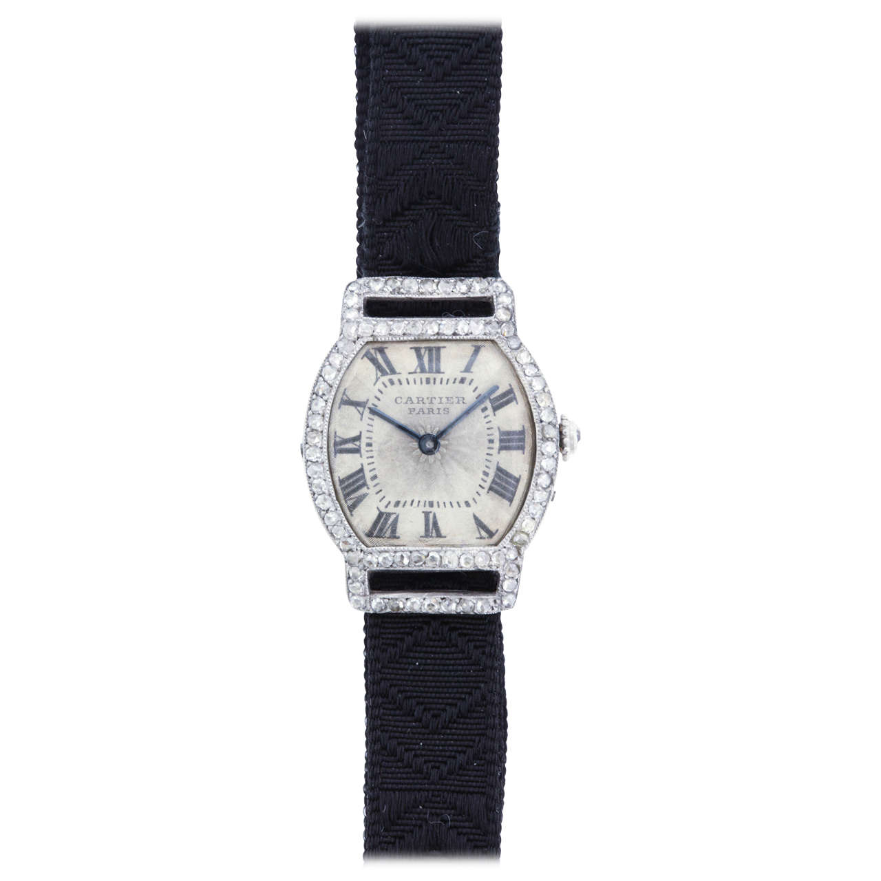 Cartier Lady's Platinum, Gold and Diamond Art Deco Tonneau Wristwatch