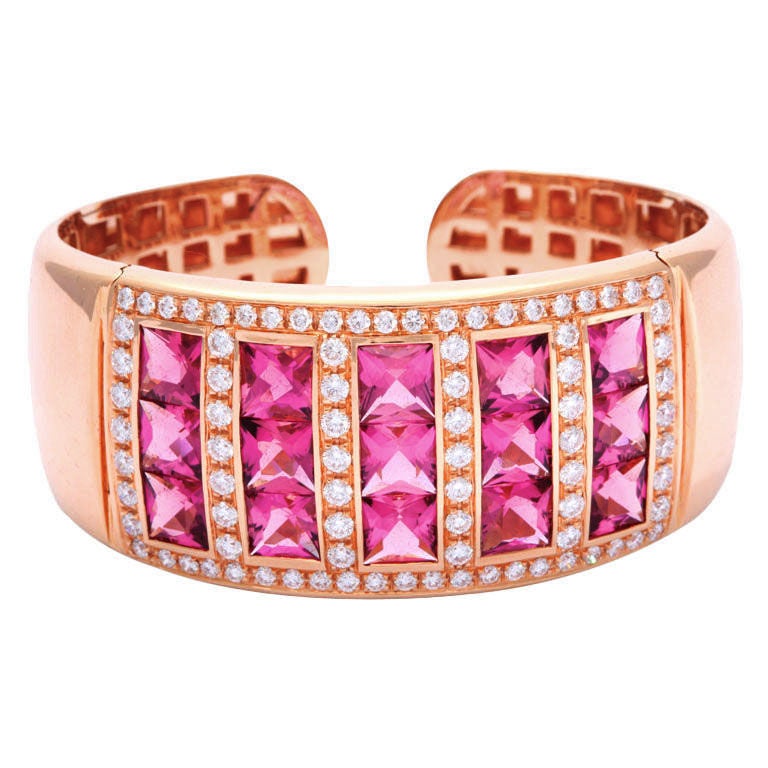 Rose Gold and Pink Tourmaline, Diamond Bracelet