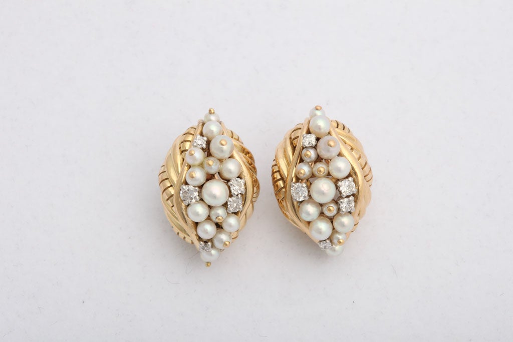 Diamond and Pearl Clip Earrings