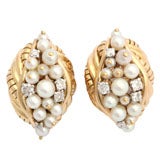 Diamond and Pearl Clip Earrings