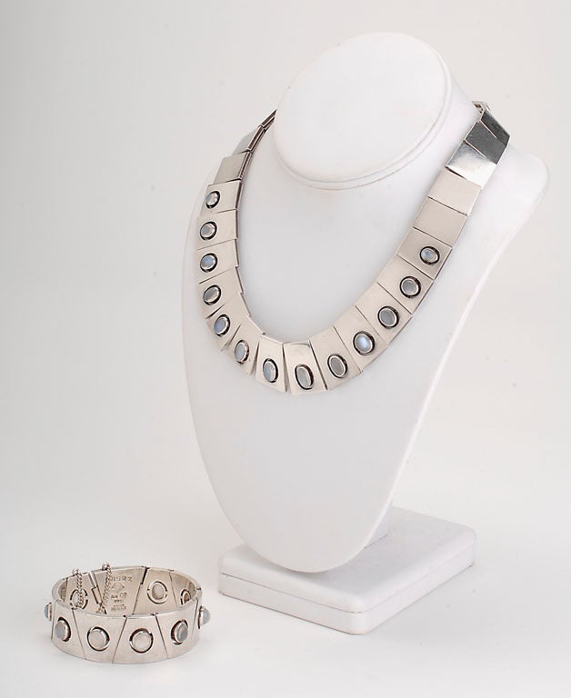 Antonio Pineda Collier et bracelet en argent et pierres de lune en vente 3