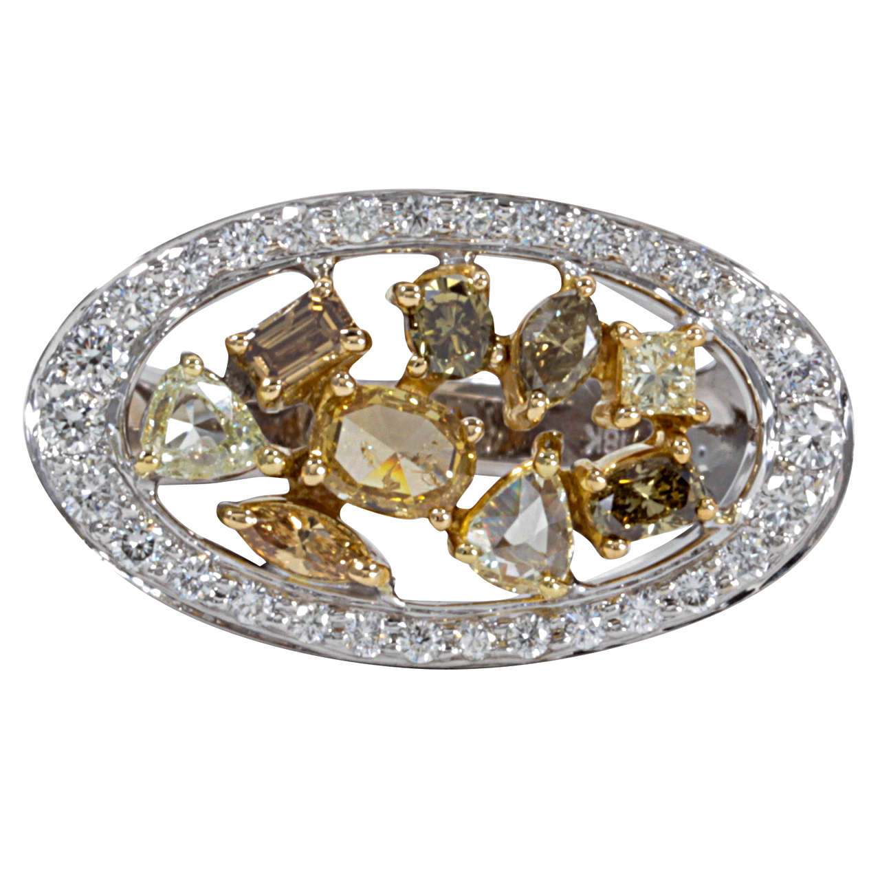 Multishape Multicolored Diamond Gold Ring