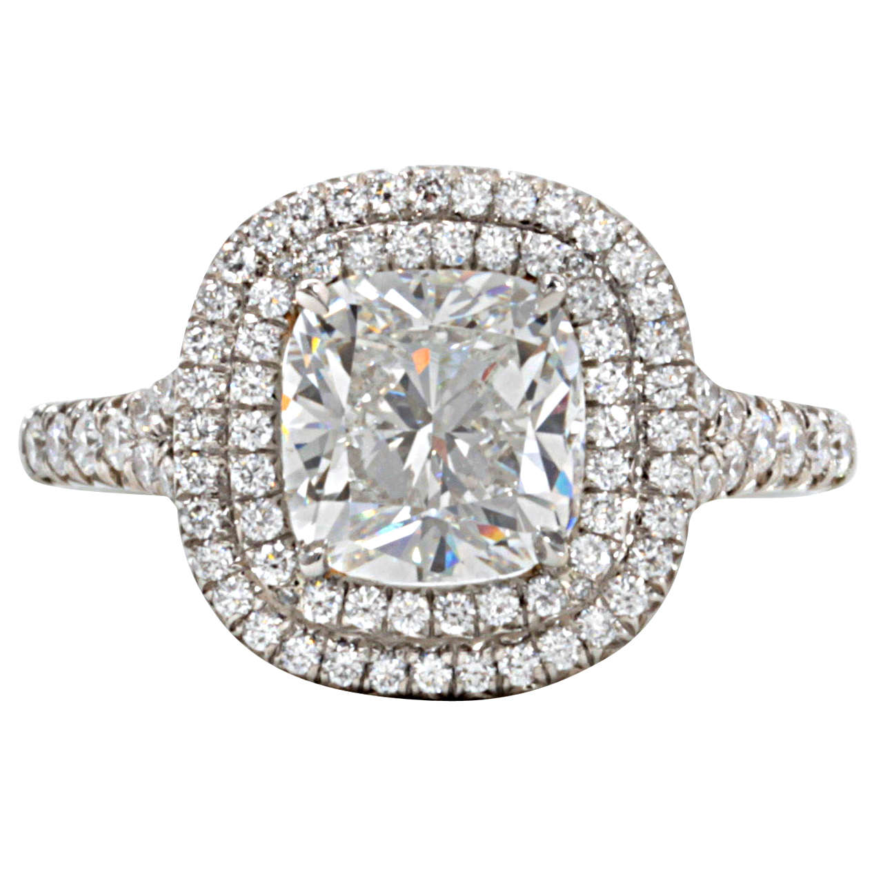 GIA Certified Cushion Cut Double Halo Diamond Engagement Ring