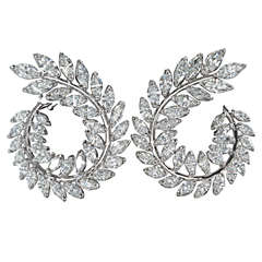 Stunning Marquise Diamond Gold Wreath Style Swirl Earrings