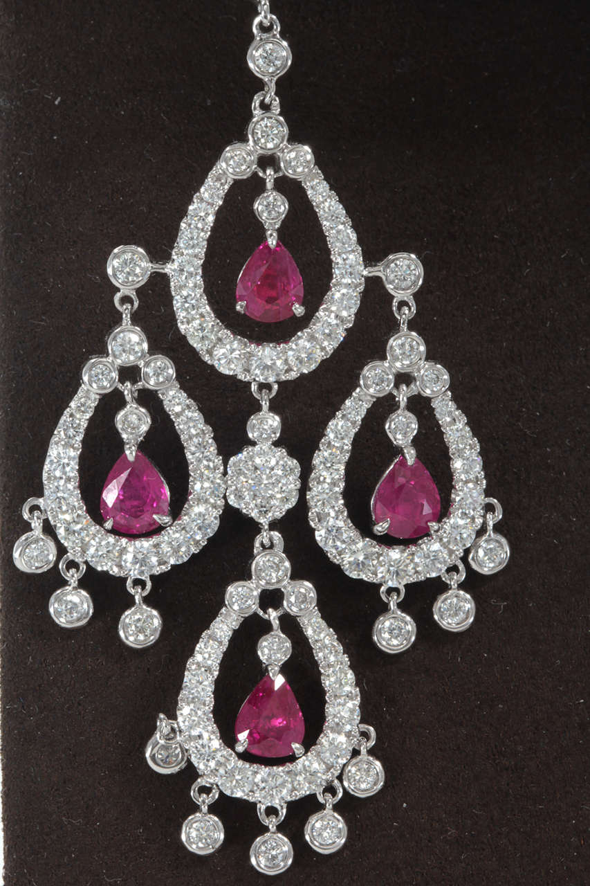 Ruby Diamond Chandelier Earring In Excellent Condition In New York, NY