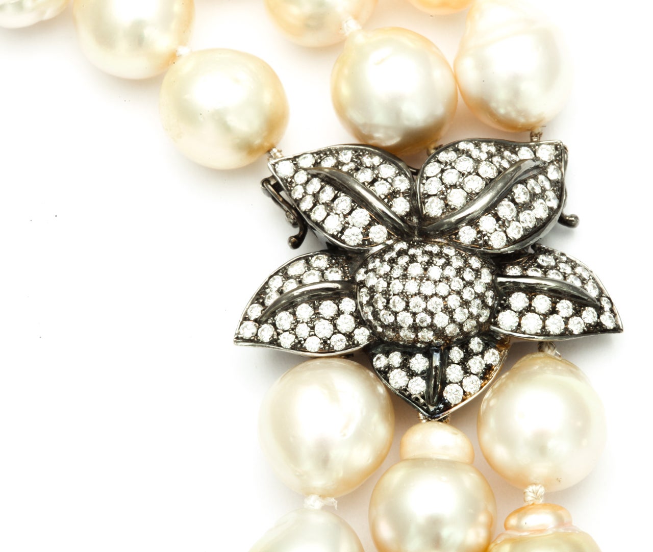 Women's One of a Kind Italian Diamond Clasp on Golden White Pearls
