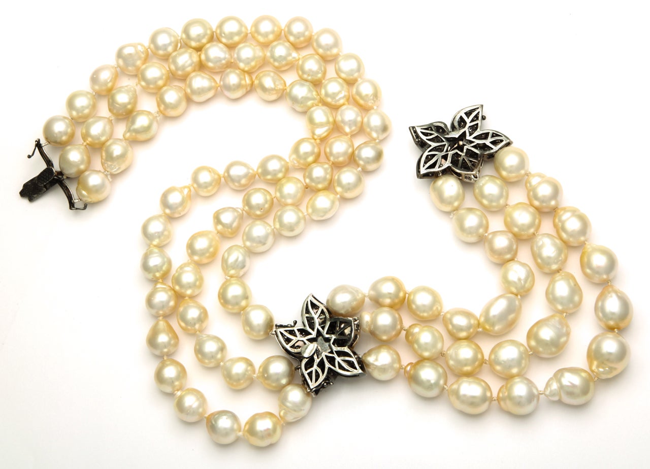 One of a Kind Italian Diamond Clasp on Golden White Pearls 2