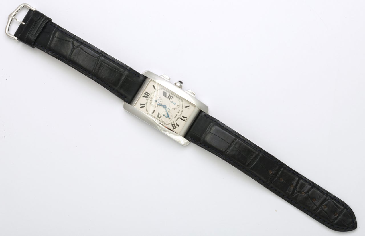 Cartier White Gold Tank Americaine Chronoflex Chronograph Wristwatch In Good Condition For Sale In New York, NY