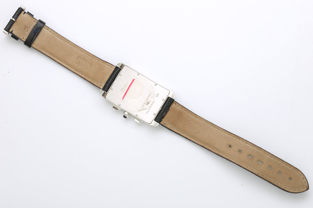 Men's Cartier White Gold Tank Americaine Chronoflex Chronograph Wristwatch For Sale