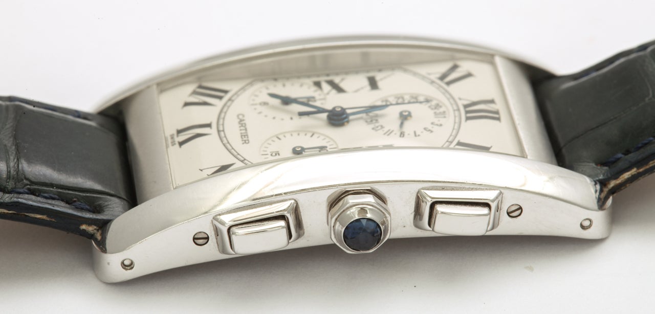 Cartier White Gold Tank Americaine Chronoflex Chronograph Wristwatch For Sale 1