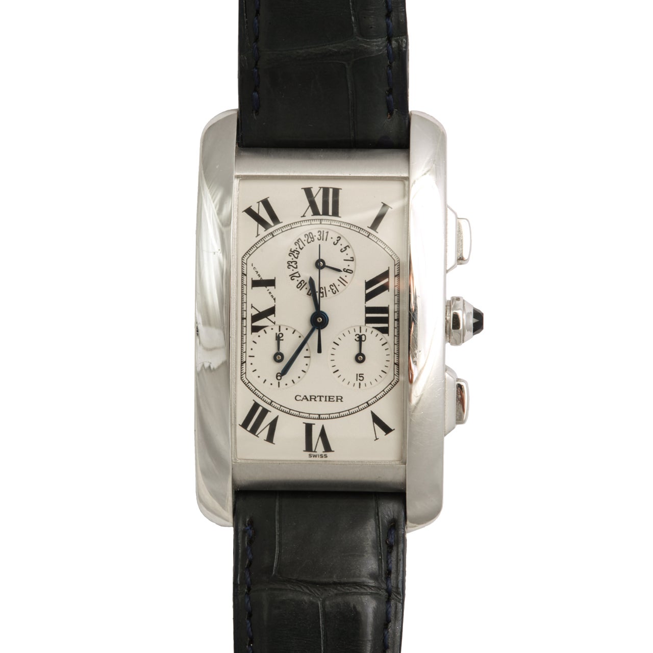 Cartier White Gold Tank Americaine Chronoflex Chronograph Wristwatch For Sale