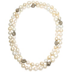 Golden White South Sea Australian & Diamond Necklace, 61" Long