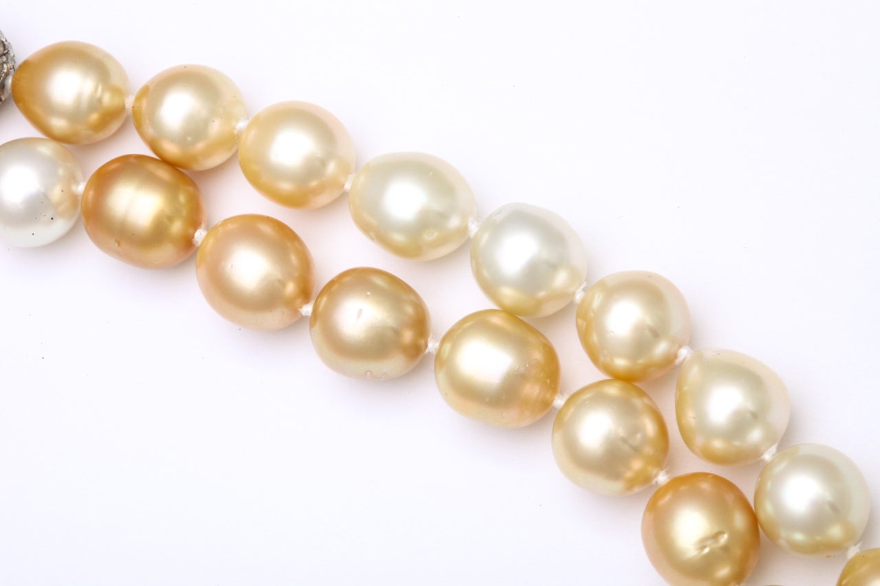 Women's Golden & White South Sea Pearl & Diamond Necklace, 54