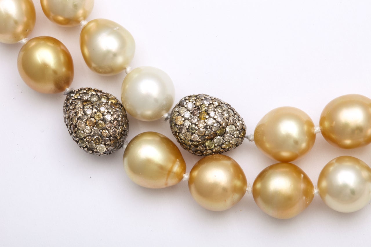 Golden & White South Sea Pearl & Diamond Necklace, 54