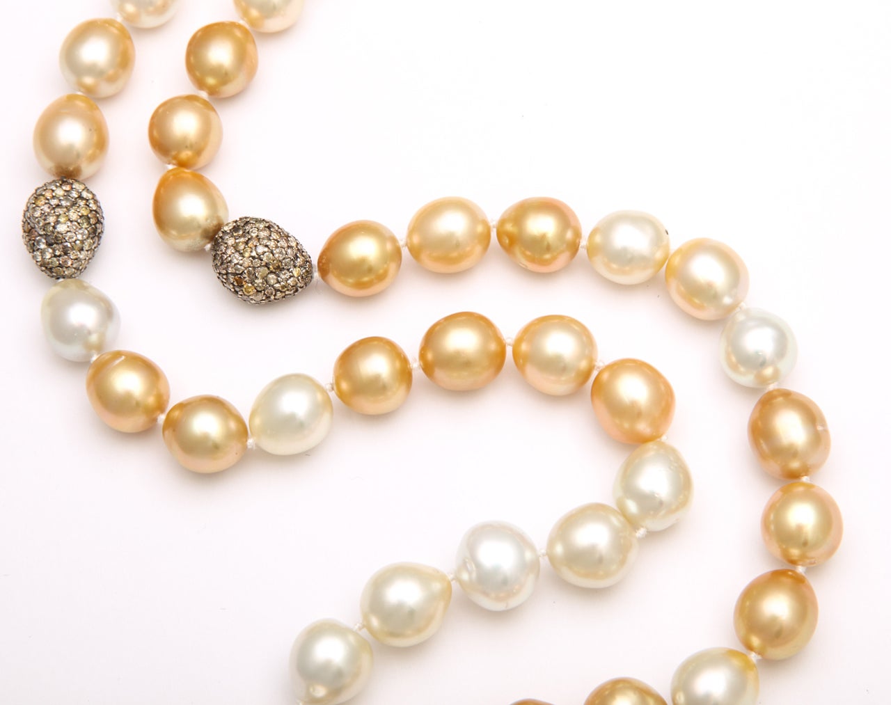 Golden & White South Sea Pearl & Diamond Necklace, 54