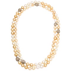 Golden & White South Sea Pearl & Diamond Necklace, 54"