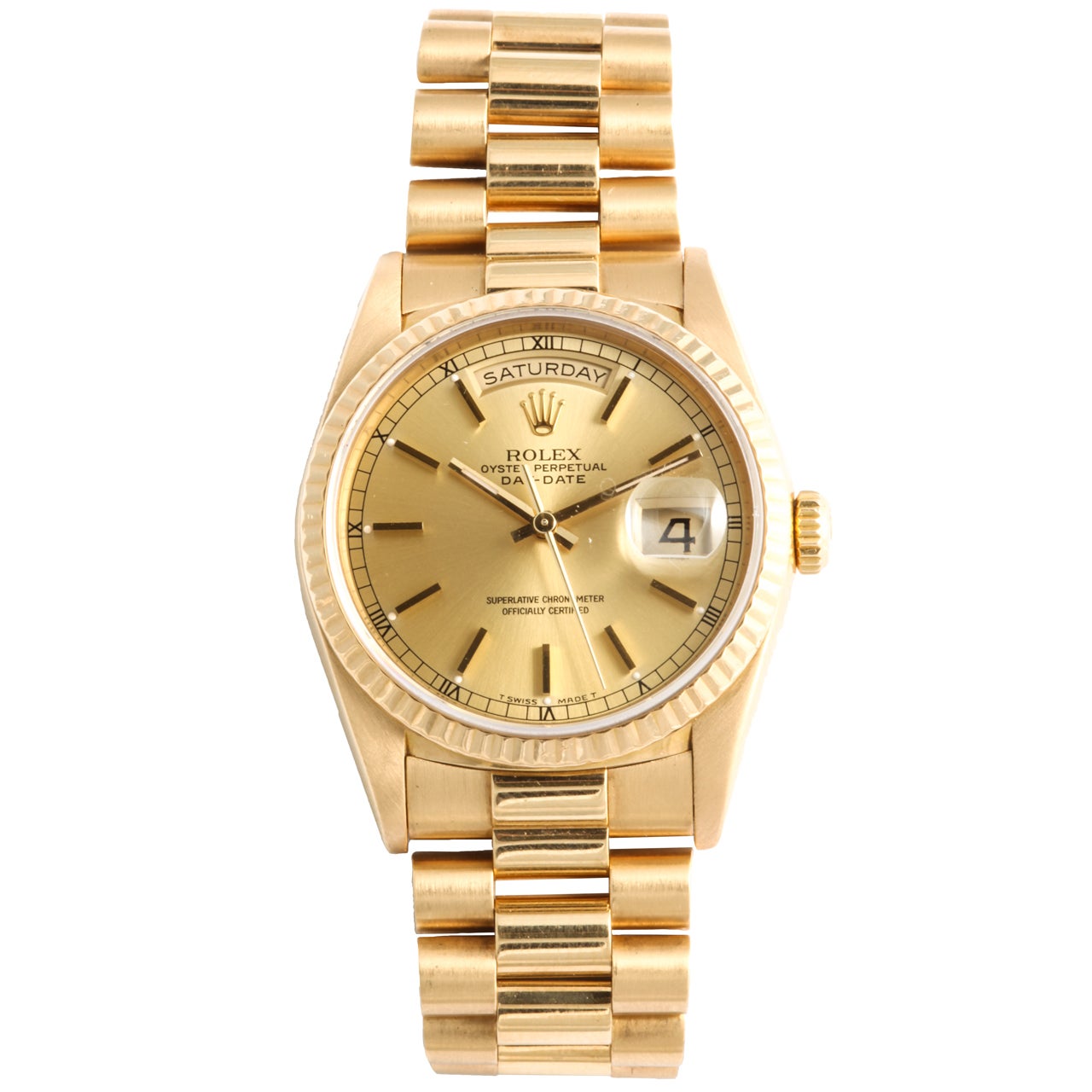 Rolex Yellow Gold Day Date President Wristwatch For Sale