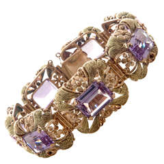 Retro Art Deco Amethyst Pink Green Gold Bracelet 9