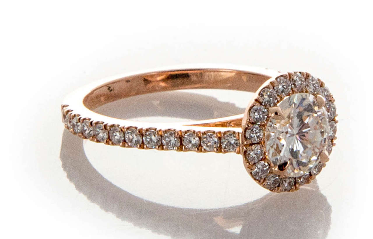 Art Deco Ideal Cut Diamond Halo Pink Gold Ring