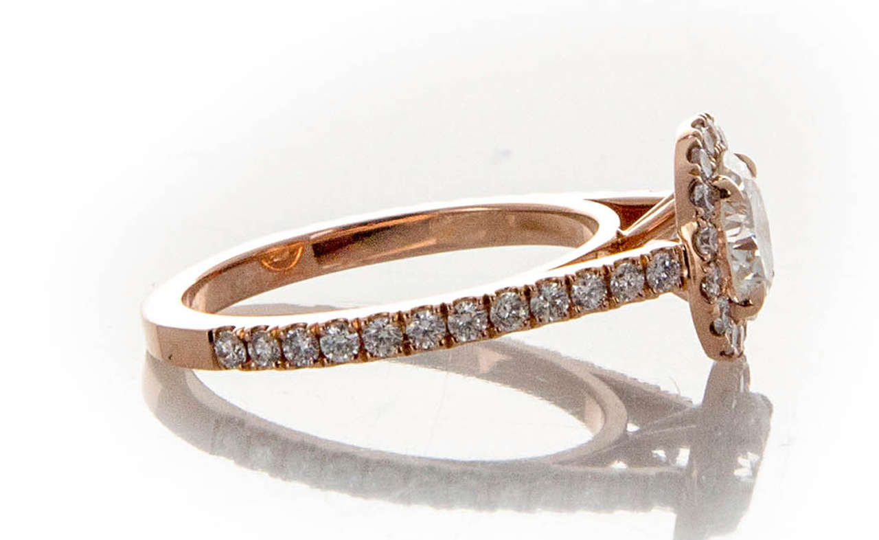 Ideal Cut Diamond Halo Pink Gold Ring In Good Condition In Stamford, CT