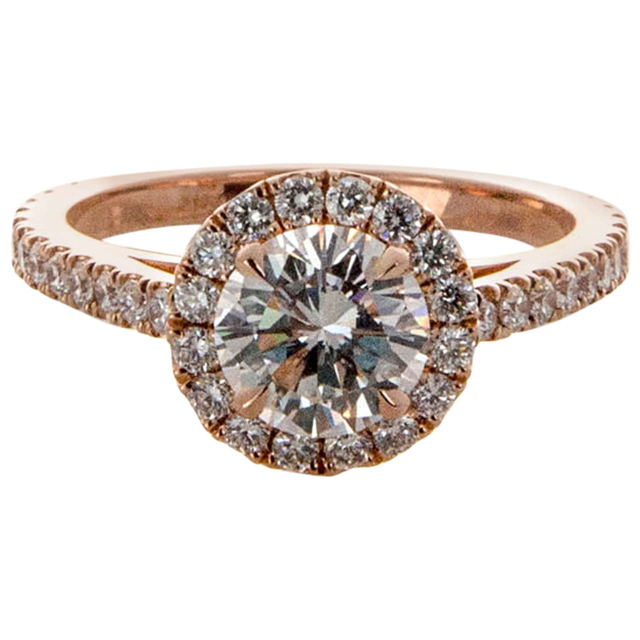 Ideal Cut Diamond Halo Pink Gold Ring