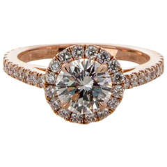 Vintage Ideal Cut Diamond Halo Pink Gold Ring