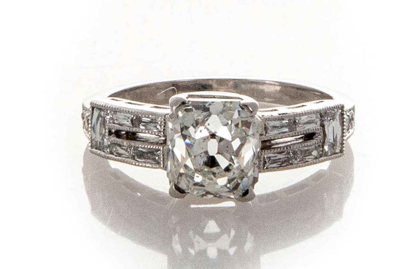 Old Mine Brilliant Cut Diamond Platinum Ring