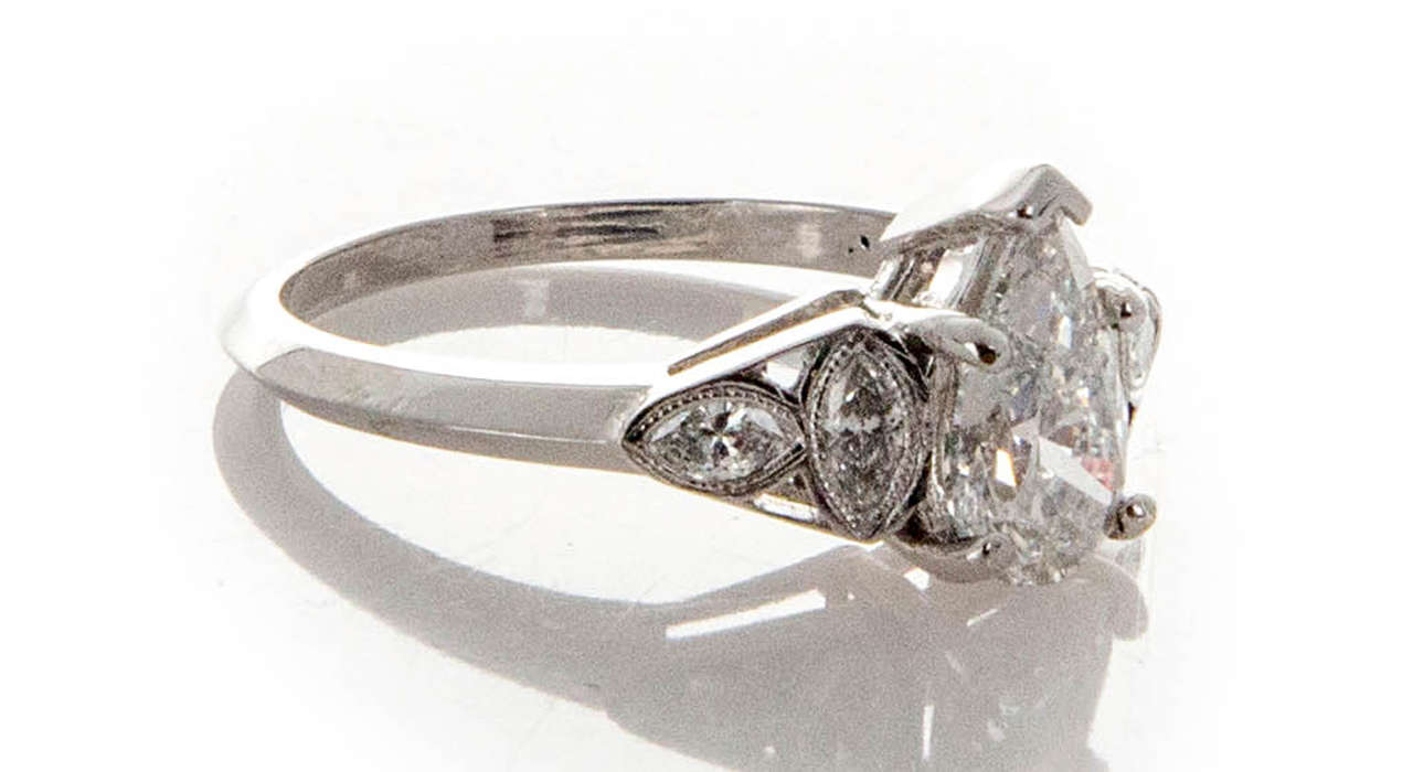 Art Deco Pear and Marquise Shaped Diamond Platinum Ring