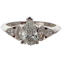 Antique Pear and Marquise Shaped Diamond Platinum Ring