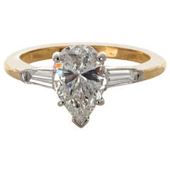 Oscar Heyman Pear Shaped Diamond Yellow Gold Platinum Ring 10