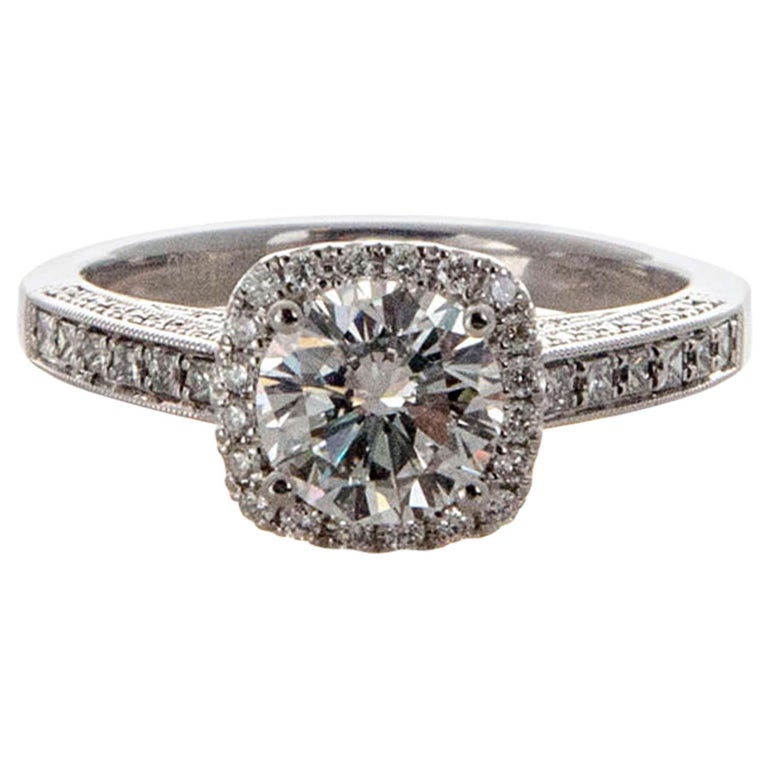 Sylvie Cushion Halo Diamond Platinum Ring For Sale at 1stdibs