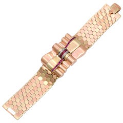 Gold, Ruby And Diamond Retro Bow Bracelet
