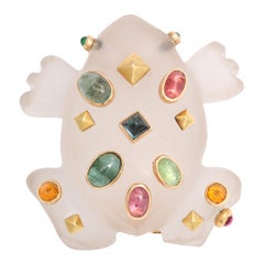 Rock Crystal And Colored Stone Frog Clip Brooch France