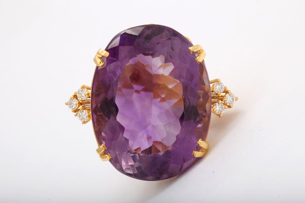 Women's Amethyst Diamond And Gold Large Cocktail Ring