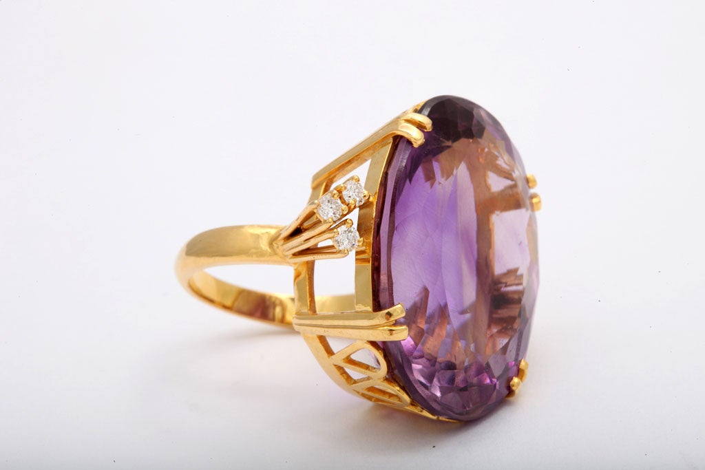 Amethyst Diamond And Gold Large Cocktail Ring 1