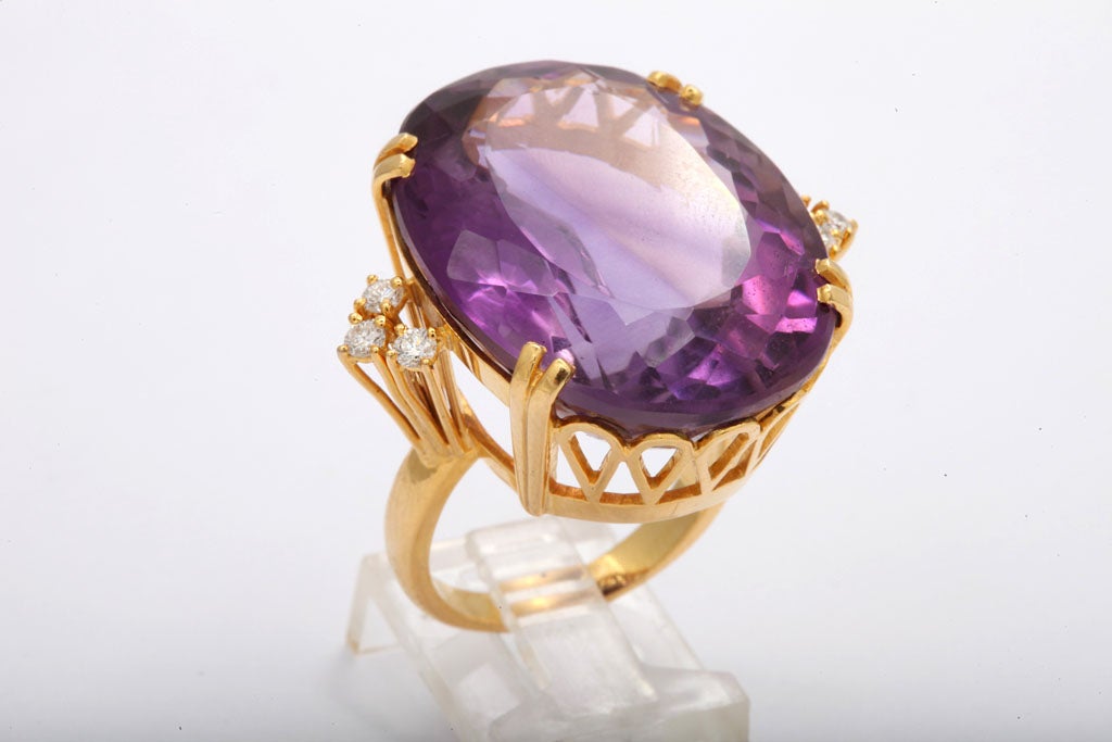 Amethyst Diamond And Gold Large Cocktail Ring 3