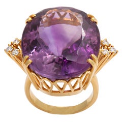 Amethyst Diamond And Gold Large Cocktail Ring