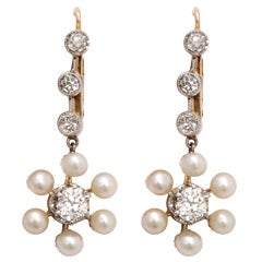 Pearl And Diamond Drop Earrings