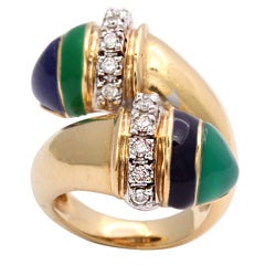 FRED PARIS Lapis And Green Onyx Diamond Ring