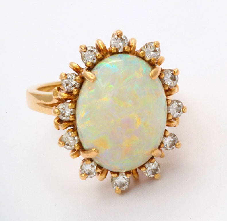 Women's Gold, Diamond, and Opal Ring, stamped CDL