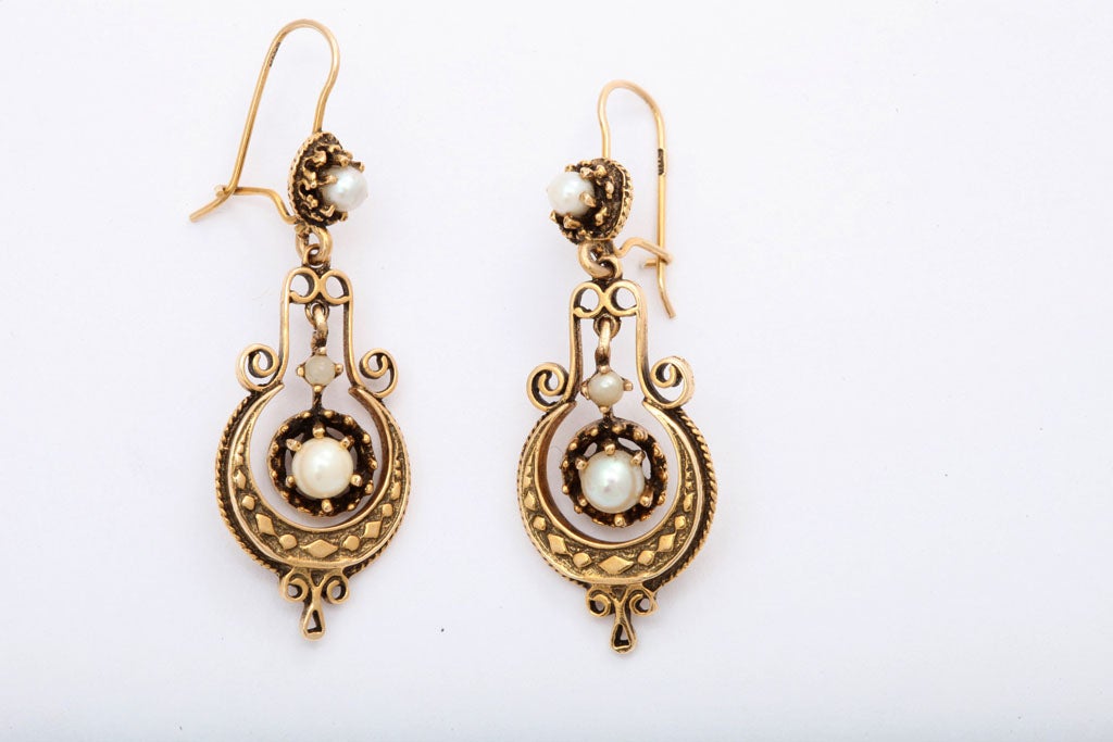 Victorian English Gold and Seed Pearl Earrings