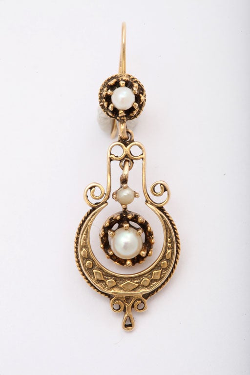 Victorian 14K Gold and Seed Pearl Earrings